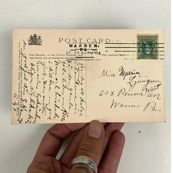 Victorian Couple Antique Postcard Raphael Tuck & Sons "Christmas" 1910 1c RPPC - Picture 2 of 4